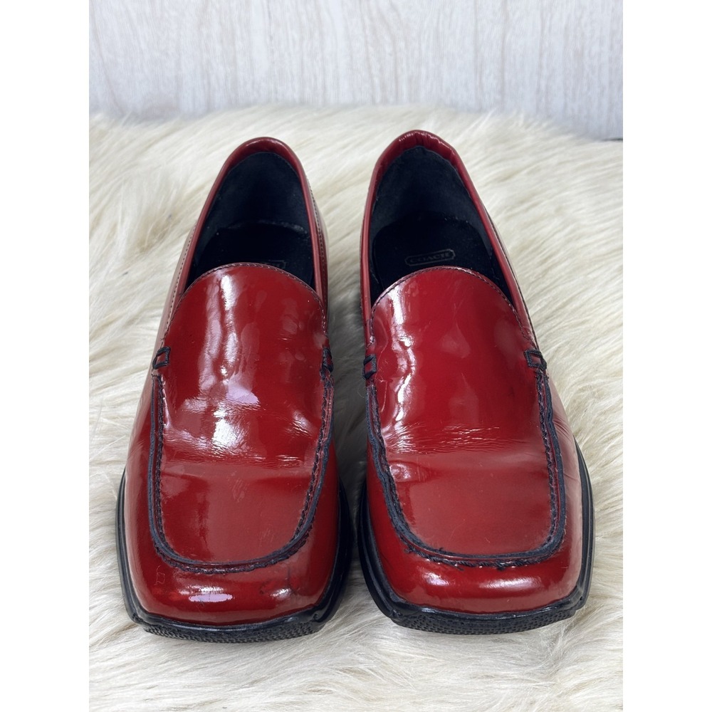 Coach Rita Loafer 8.5 Red Patent Leather Italy Square Toe Y2K Preppy Chic - Picture 3 of 9